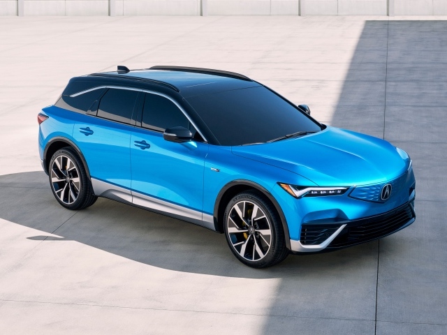 Голубой автомобиль Acura ZDX Type S 2024 года