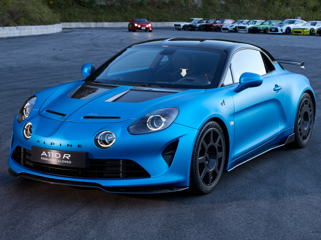 Синий автомобиль Alpine A110 R Fernando Alonso 2022