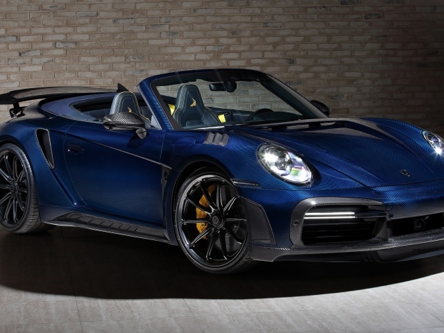 Синий кабриолет Porsche 911 Turbo S Stinger GTR