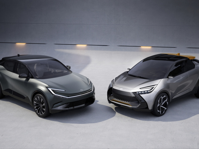 Два стильных автомобиля Toyota BZ Compact SUV Concept Toyota C-HR Prologue 2022