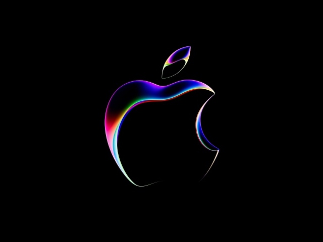Неоновый логотип  Apple на черном фоне