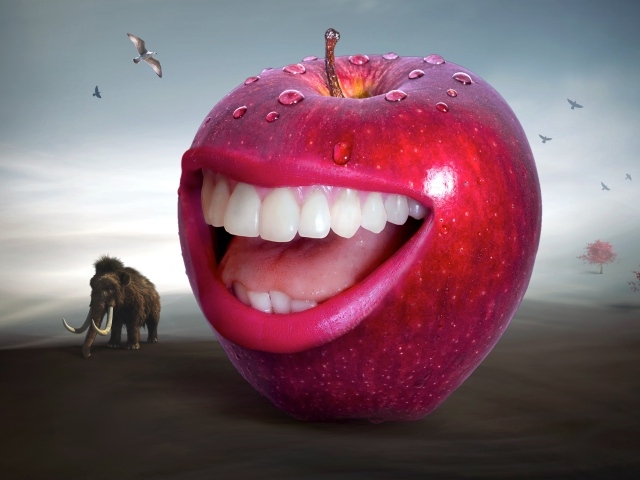 Красное яблоко с зубами