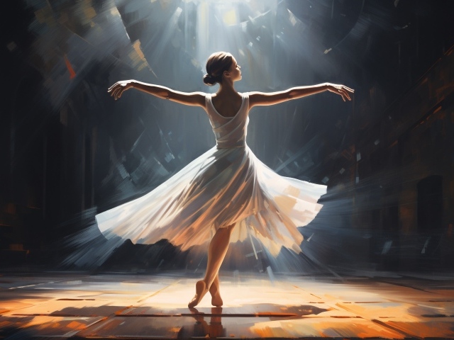 Нарисованная девушка балерина в белом платье