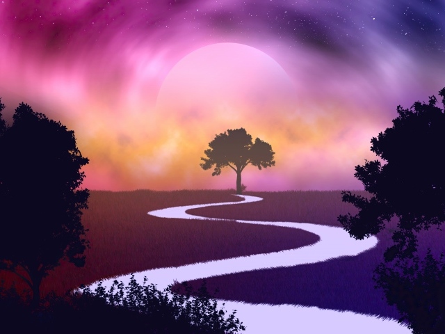 Нарисованная белая река на фоне луны