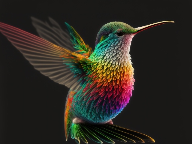 Разноцветная птица колибри на черном фоне