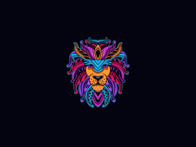 Разноцветная голова льва на черном фоне