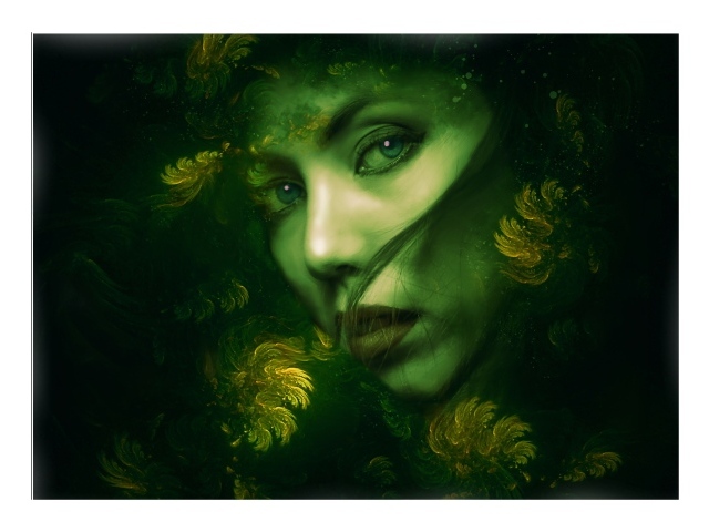 Нарисованная красивая девушка на зеленом фоне