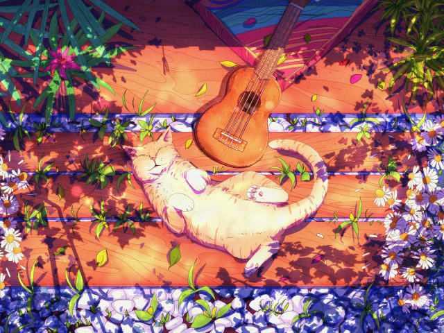 Нарисованный кот с гитарой