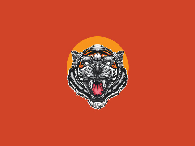 Нарисованная голова тигра на оранжевом фоне