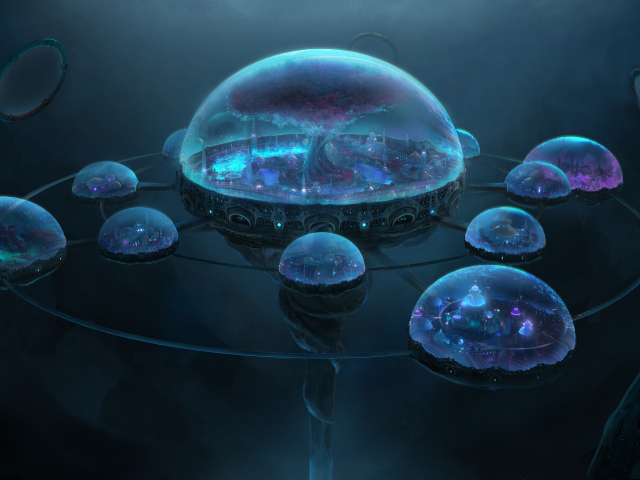 Фантастические города в неоновых сферах