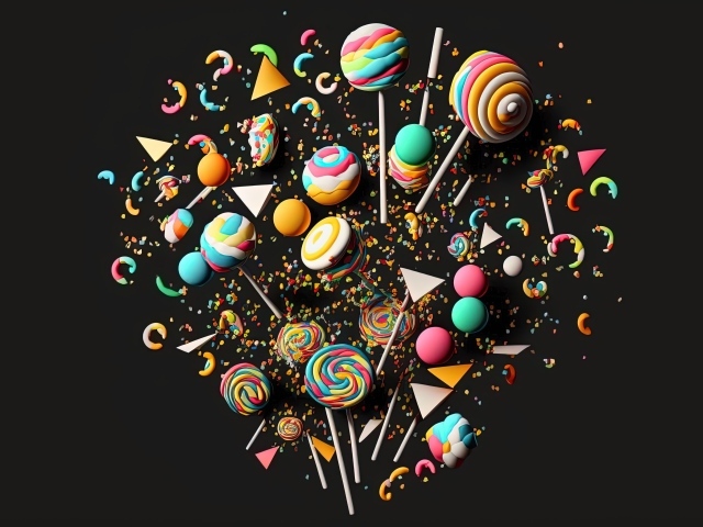 Много разноцветных сладких конфет на черном фоне