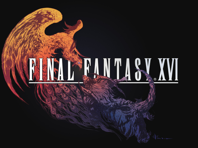 Постер компьютерной игры Final Fantasy XVI на черном фоне