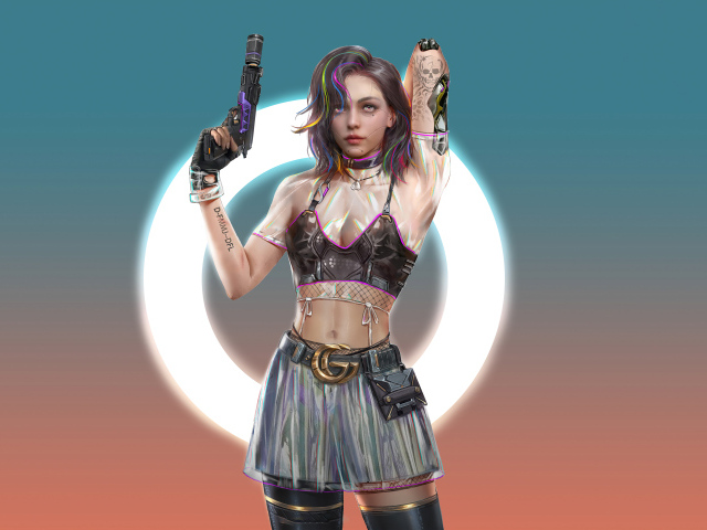 Девушка 3д с оружием в руках