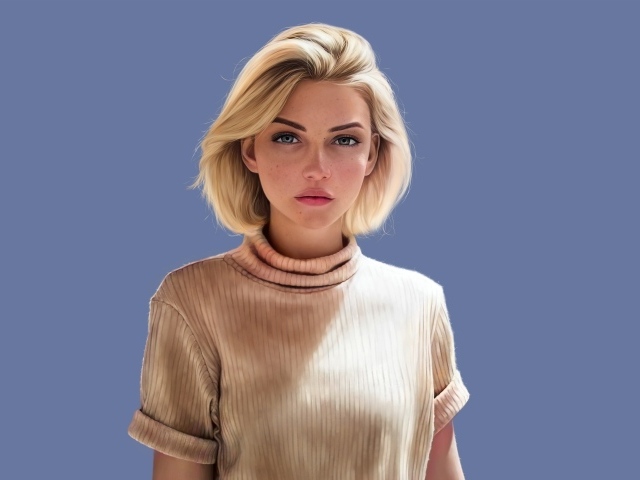 Девушка 3д с белыми волосами на синем фоне