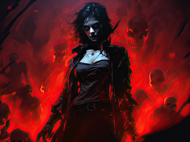 Девушка солдат сражается со скелетами