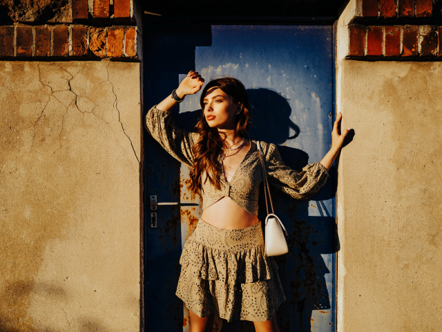 Девушка модель стоит у двери