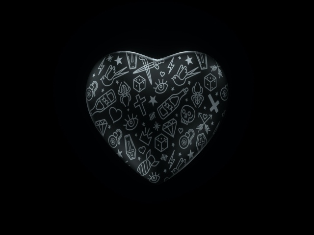 Разрисованное сердце на черном фоне
