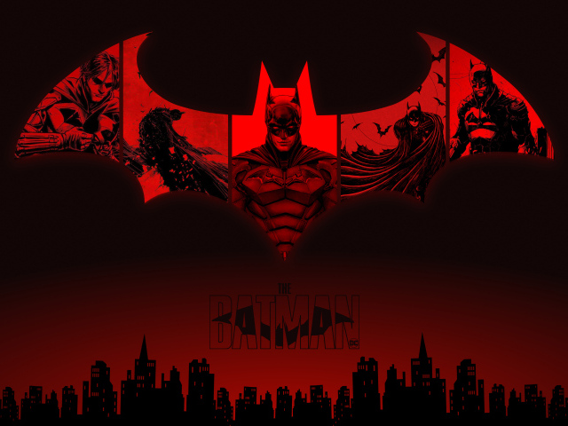 Логотип фильма Бэтмен на красном фоне