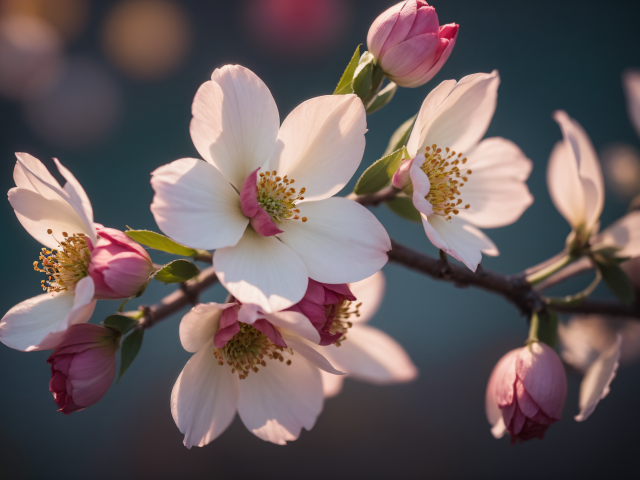 Розовые цветы на ветке в лучах весеннего солнца