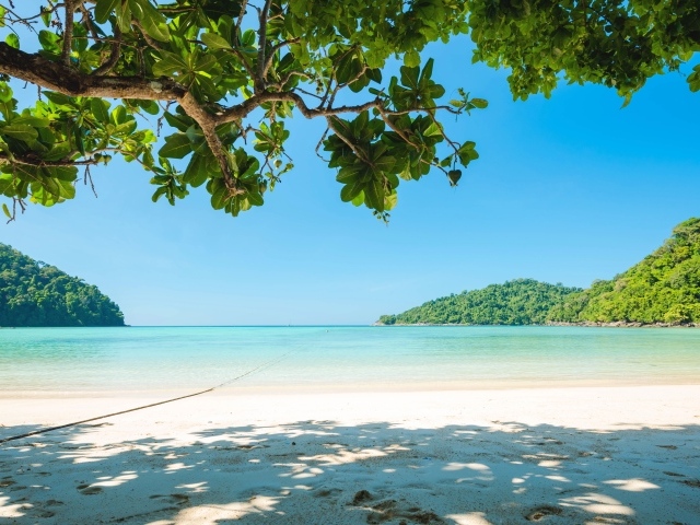 Красивый вид на голубую воду на пляже летом