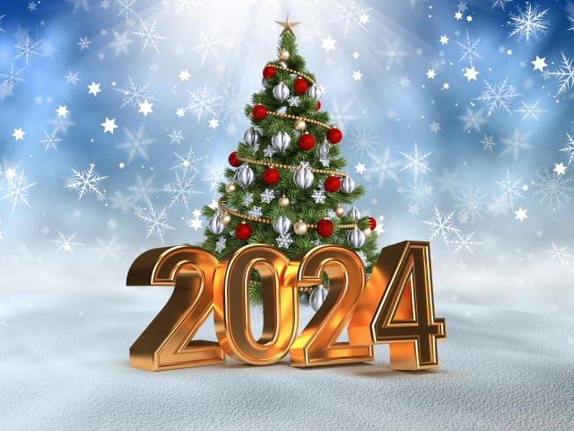 Новогодняя ель с цифрами 2024 на Новый год