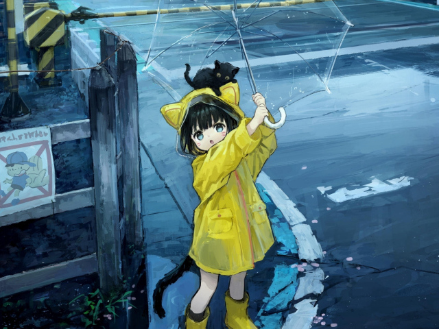 Маленькая девочка аниме с зонтом