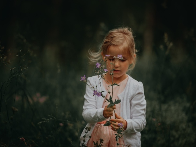 Маленькая девочка с полевыми  цветами в руках