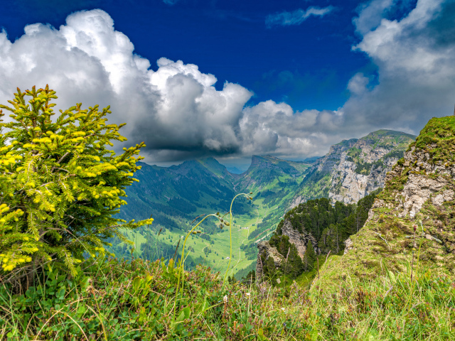 Красивый горный пейзаж под голубым небом, Швейцария