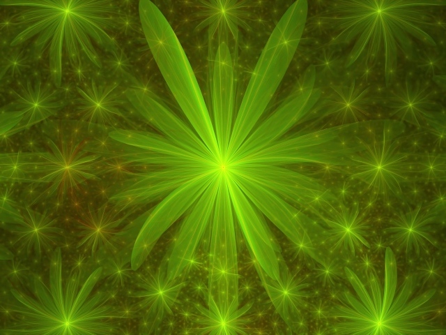 Красивые зеленые абстрактные цветы с яркой серединкой