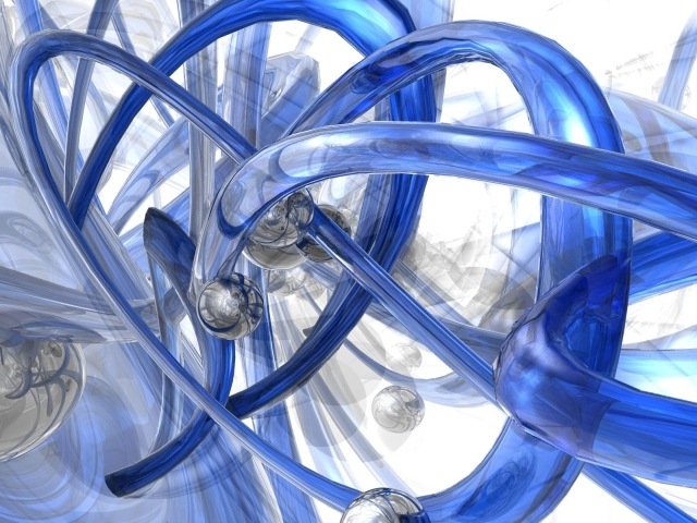 Синие спиральные трубы с металлическими шарами 3д графика