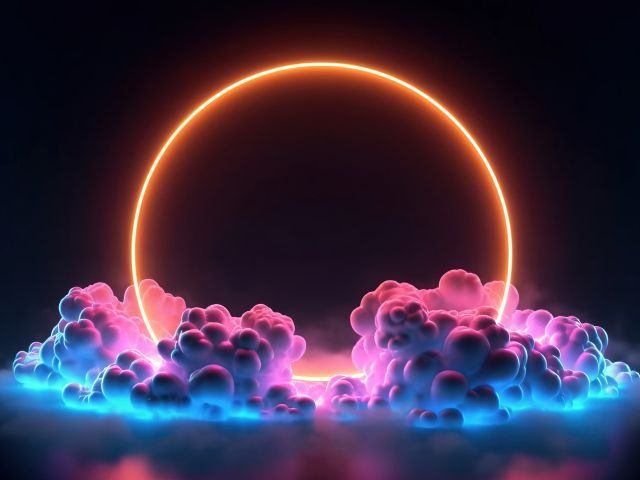 Яркий круг на черном фоне  с облаками