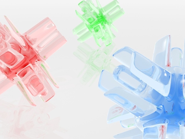 Кристальные разноцветные фигуры на белом фоне