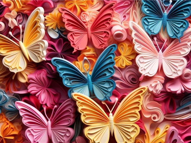 Разноцветные 3д бабочки крупным планом