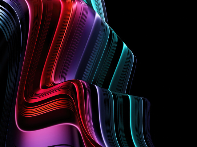 Разноцветные абстрактные волновые линии на черном фоне