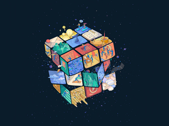 Кубик Рубика 3д на черном фоне