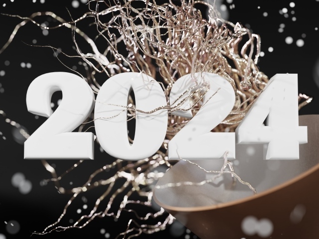 Белые цифры 2024 с конфетти 