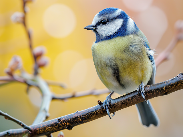 Маленькая синица сидит на ветке