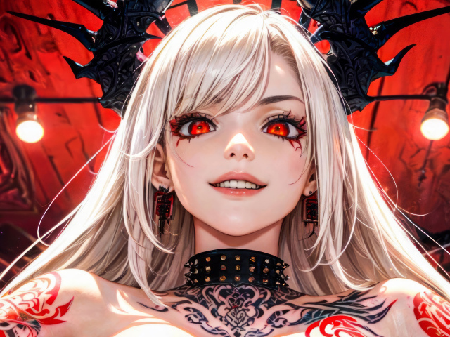 Девушка аниме демон с красными глазами