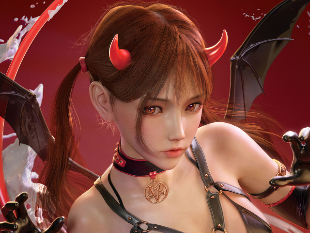 Девушка аниме демон с крыльями