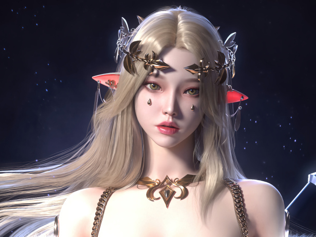 Девушка аниме эльф с украшениями на голове