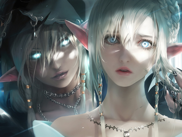 Девушка и парень аниме с светящимися глазами