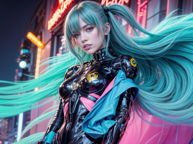 Девушка аниме с длинными голубыми волосами