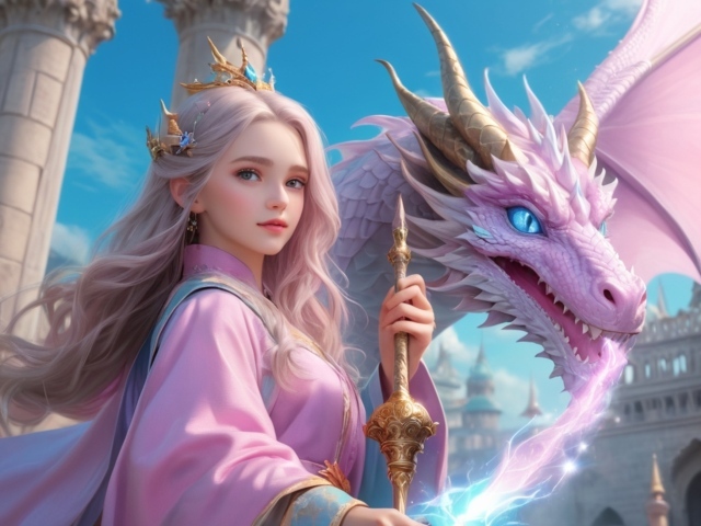 Девушка аниме с розовым драконом