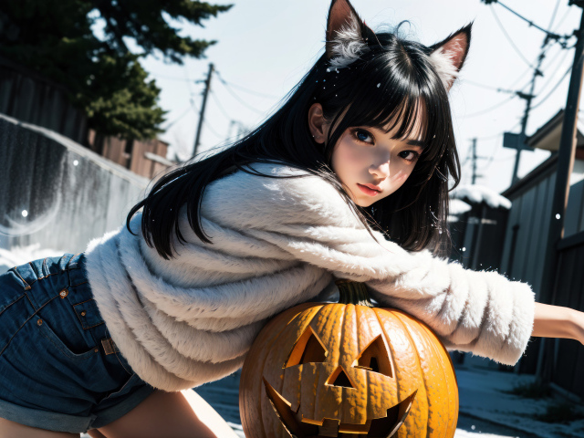 Девушка аниме с тыквой