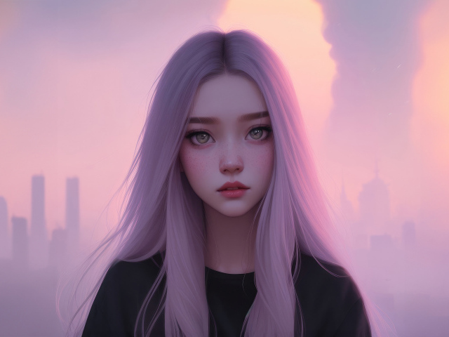 Милая девушка с большими глазами в тумане