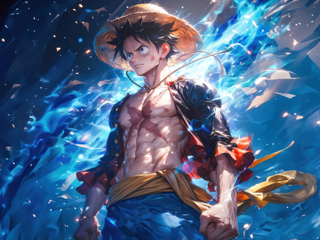 Сильный мужчина аниме с голубым свечением