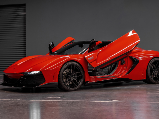 Красный автомобиль  Rezvani Beast 2024 года с открытыми дверями