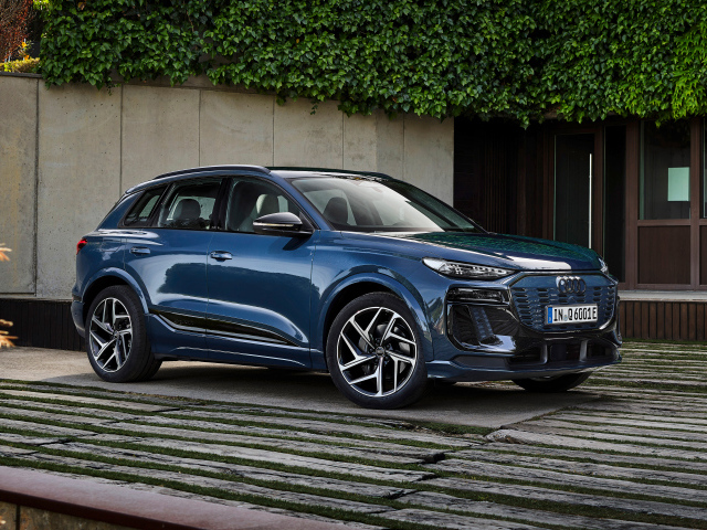 Черный автомобиль Audi Q6 E-Tron Quattro S Line 2024  года