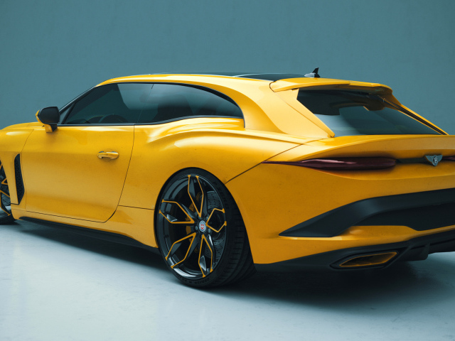 Желтый автомобиль Bentley Mulliner Bacalar вид сзади