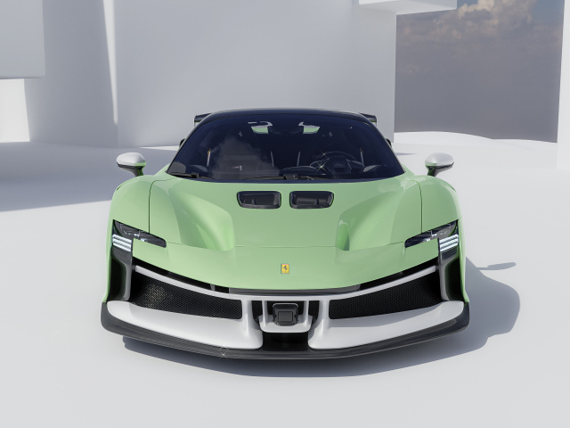 Вид спереди на автомобиль Ferrari SF90 XX Spider